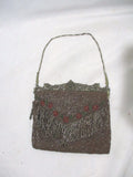 Vintage Antique Metal BEAD FRINGE Evening Bag Clutch Purse SILVER