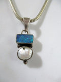 21" STERLING SILVER PEARL OPAL Pendant NECKLACE HONOR Wedding Charm