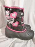 Youth Girls Kids HELLO KITTY Winter Rain Snow Boots BLACK 4 PINK GLITTER Childrens