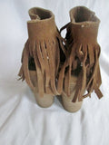 Womens CARLOS SANTANA PEEP TOE High Heel Shoes Sandals 8.5 Leather BROWN FRINGE JASPER