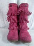 EUC Girls MINNETONKA Suede Fringe Ankle Boots Booties Moccasin Hippie 3 PINK Shoes