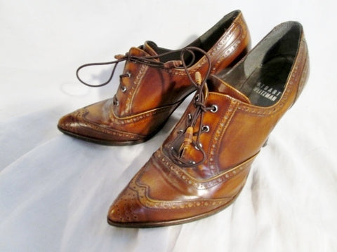 Womens STUART WEITZMAN LEATHER GRANNY Victorian Steampunk Shoe BROWN 5.5