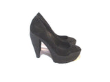 NEW BURBERRY Suede Leather High Heel Platform Shoe 36 BLACK Pump