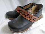 EUC Womens DANSKO Suede Leather Clogs Shoes Slip-On Mules BLACK 41 10.5 BROWN Cutout