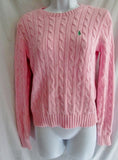 Womens RALPH LAUREN SPORT Crewneck Cable Knit Top Sweater S PINK BLUSH LIPSTICK