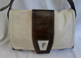 KENNETH COLE  pebbled leather handbag clutch Satchel Shoulder Bag CREME WHITE BROWN