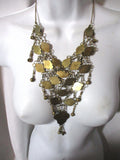 Stone Encrusted Chainmail Inlay Tier Dangle Runway Ethnic NECKLACE TRIBAL Bib CLEOPATRA Style