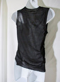 CELINE ITALY Cashmere Silk Blouse Tank Top Shirt XS BLACK BEIGE Stripe Sleeveless