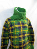 NEW CELINE ALPACA Wool Mohair TARTAN Sweater S GREEN Turtleneck PLAID Womens