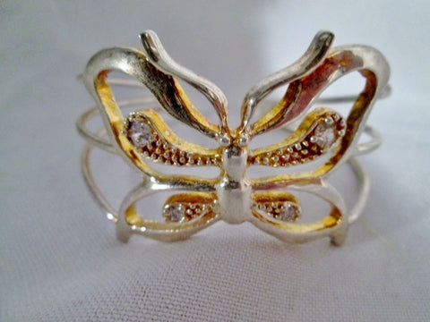 SILVER Jewel Encrusted BUTTERFLY MOTH Bracelet Cuff Band Shackle Arm Body Adornment