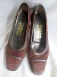 Womens SALVATORE FERRAGAMO 12387 ITALY Leather Suede Pumps 7.5 D Shoes BROWN