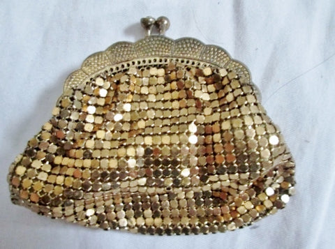 Vintage Antique GOLD Rhinestone Mesh Evening Bag Purse Wallet Mini Coin Change Purse  Clutch