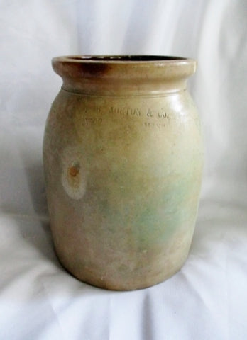 F. B. Norton & Co. Antique Primitive Salt Glazed Stoneware Worcester Mass Crock