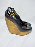NEW NWT BURBERRY Leather PLATFORM WEDGE WOOD Shoe 36 6 BLACK