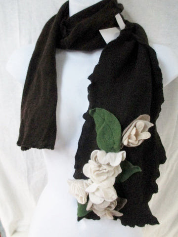 NEW NWT Look at Me Designs Floral Handmade SCARF Boa Neck Warmer BROWN  Eco-Friendly