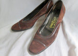 Womens SALVATORE FERRAGAMO 12387 ITALY Leather Suede Pumps 7.5 D Shoes BROWN