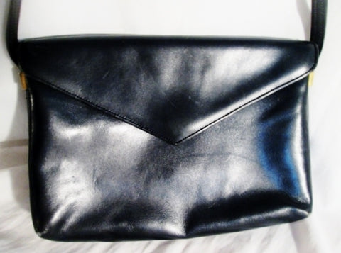Vintage COLE HAAN Handmade ITALY Envelope Leather Flap bag Shoulder Purse BLACK Crossbody