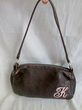 ROOTS CANADA Pebbled Leather "K" Shoulder Bag Purse Clutch BROWN Boho Indie Hippie