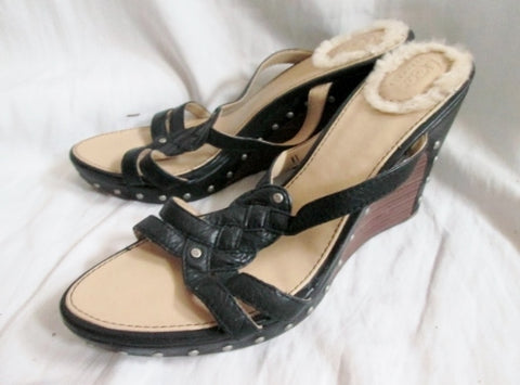 Womens UGG AUSTRALIA Leather Heel Wedge Clogs Mules Shoes BLACK 8 Slides Stud