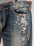 Mens TRUE RELIGION RICKY RELAXED STRAIGHT Distressed JEAN Denim PANT 48 X 34  BLUE Dungarees