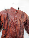 Mens RS DESIGNS FINLAND LEATHER jacket Moto Coat 38 BURGUNDY BROWN Floral