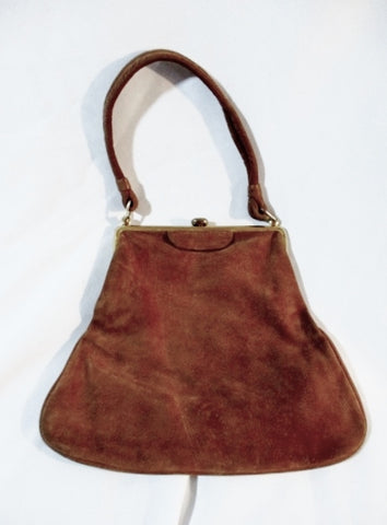 Vintage  Glove Soft Suede Leather Clutch Bag Purse Satchel BROWN Boho
