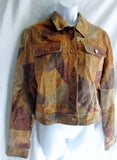 Womens NEWPORT NEWS PATCHWORK LEATHER suede jacket Moto Coat 10 BROWN TAN Riding