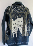Mens RUMINAHUI Wool DOG WHITE WOLF Zip Up Sweater Jacket Cardigan Wool BLUE XL