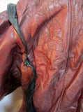 Mens RS DESIGNS FINLAND LEATHER jacket Moto Coat 38 BURGUNDY BROWN Floral