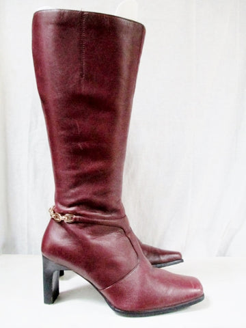 Womens MADELINE ASHTON Leather High Heel Boot Shoe BURGUNDY WINE RED 7.5