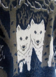 Mens RUMINAHUI Wool DOG WHITE WOLF Zip Up Sweater Jacket Cardigan Wool BLUE XL
