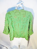 Vintage Handmade 1960s 70s Womens Beaded Top Shirt Back Zip M GREEN SILVER