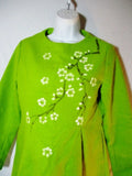 NEW WOMENS QILI Midi Wool dress STYLEWE GREEN FLORAL S Hand Painted AVOCADO