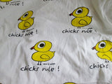 Chicks Rule David & Goliath Flat Sheet Cotton Baby Chicken WHITE YELLOW -TWIN