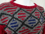 Mens HENRY GRETHEL Winter Knit Ski SHETLAND Sweater S Wool GRAY RED Christmas