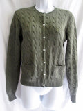 Womens RALPH LAUREN SPORT Cardigan Crewneck Cable Knit Top Sweater M OLIVE GREEN
