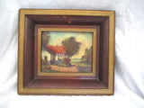 Vintage Antique SIGNED Original Oil Mini PAINTING Frame ART House Tree COA