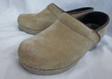 EUC Womens DANSKO Suede Leather Clogs Shoes Slip-On Mules BEIGE 38 7.5 TAN BROWN