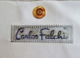 CARLOS FALCHI Leather Purse Handbag Crossbody Shoulder Bag BLUE FLORAL WHITE S