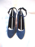 NEW CELINE PARIS PUMP WEDGE High Heel Shoe 37 PETROL BLUE Suede