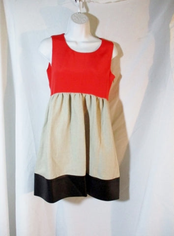 NEW NWT CELINE Color Block Linen Leather Silk Short Dress 38 / 6 Orange BEIGE BLACK Womens