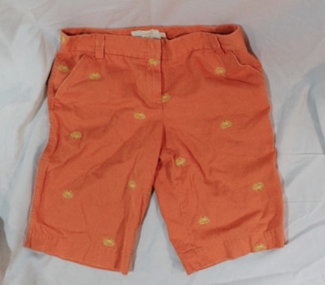 Womens J. CREW Shorts Short Pants 12 Embroidered CRAB ORANGE Nautical