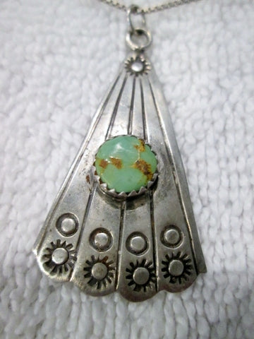 Signed AJC Cleveland 925 STERLING SILVER NAVAJO Necklace Turquoise Southwestern Cowgirl