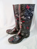 Womens COACH POPPY Gumboots Wellies Rain Boots Rainboots Foul Weather 7 BLACK HEART