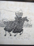 Signed MEDIEVAL KNIGHT HORSE Jousting Framed Pen Ink Drawing ART