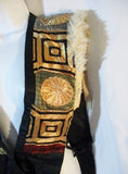 Handmade Ethnic Panel Embroidered Vest BLACK GOLD Genuinine Fur Leather WOW!