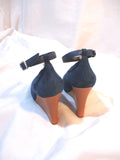 NEW CELINE PARIS PUMP WEDGE High Heel Shoe 37 PETROL BLUE Suede