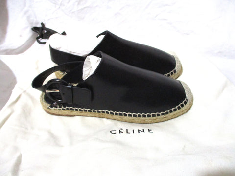NEW CELINE PARIS SLIPPER LOAFER Leather Moc Shoe 36 BLACK Espadrille