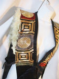 Handmade Ethnic Panel Embroidered Vest BLACK GOLD Genuinine Fur Leather WOW!