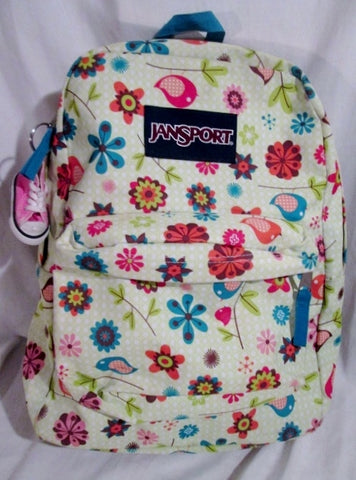 JANSPORT Travel Book BAG Backpack Rucksack Bag Vegan School FLORAL BIRD WHITE